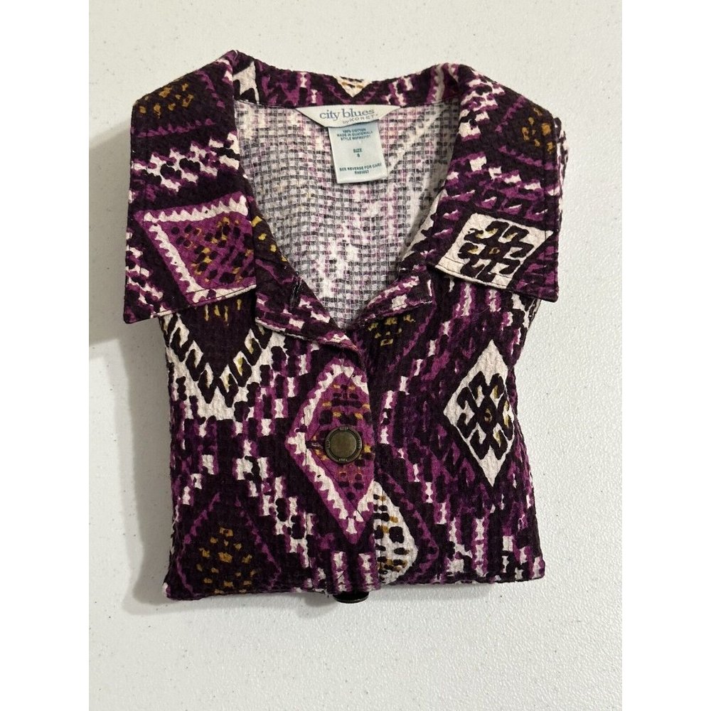 City Blues Koret White Purple Diamond Pattern Button Down Textured Jacket  S‎